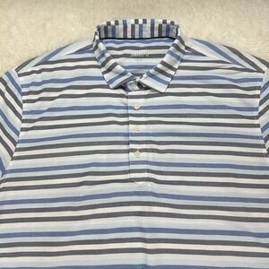 Johnnie O Polo Shirt Mens XL Blue Striped Golf Performance Stretch Pocket